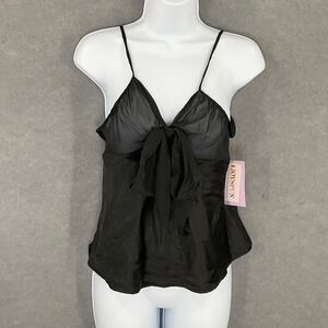 JoySpun Black Cami Top Bow Tie Sheer Lingerie Adjustable Straps Babydoll Sz M‎